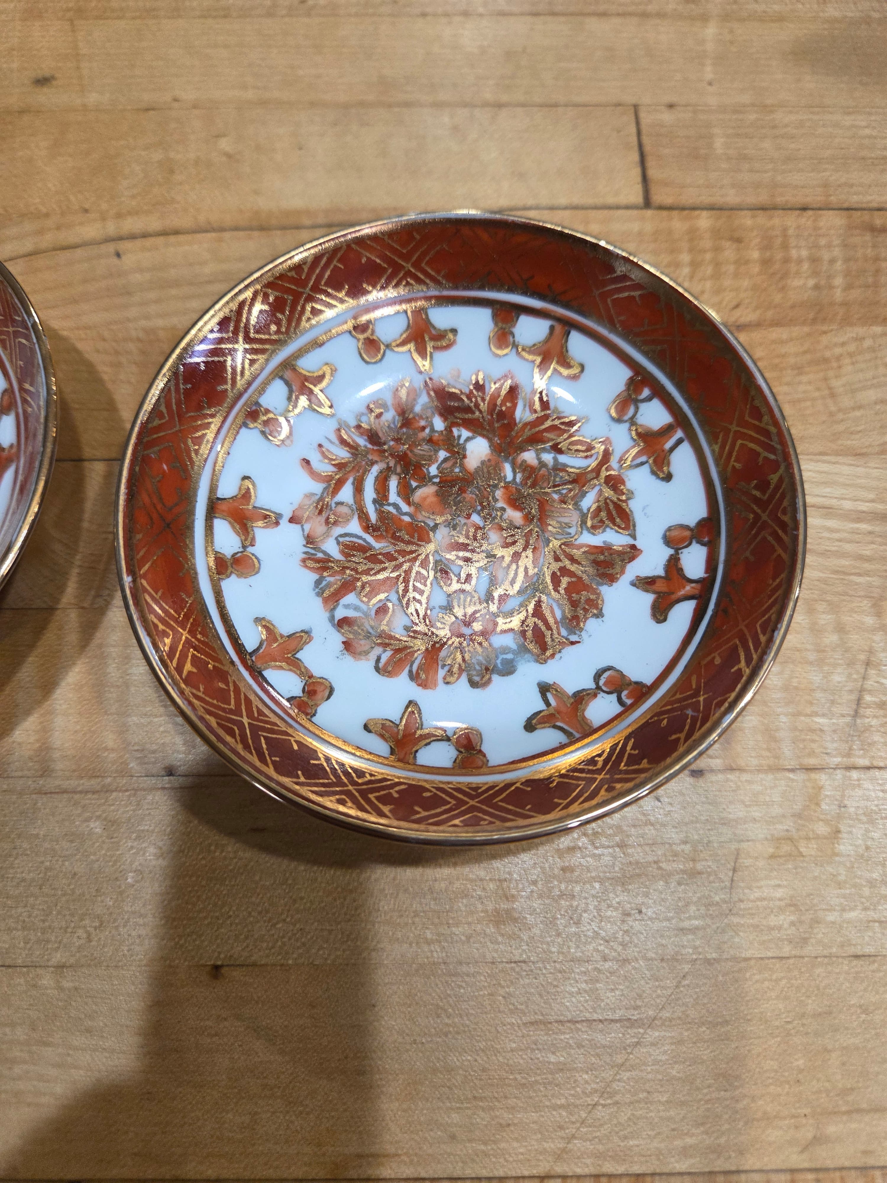 Vintage ACF Japanese Porcelain Rust Gold Trinket Dishes Pair 4" - Thumbnail 2