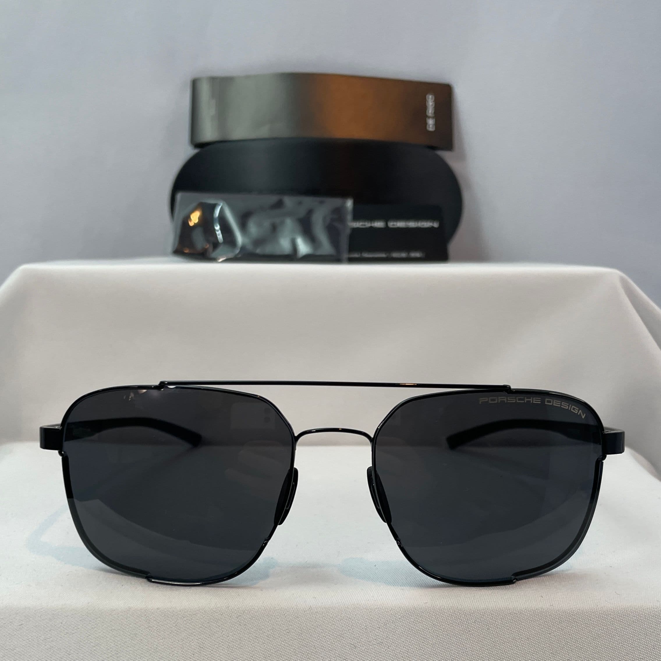 Porsche Design Black Square Performance Sunglasses with Dark Gray Polarized Lenses