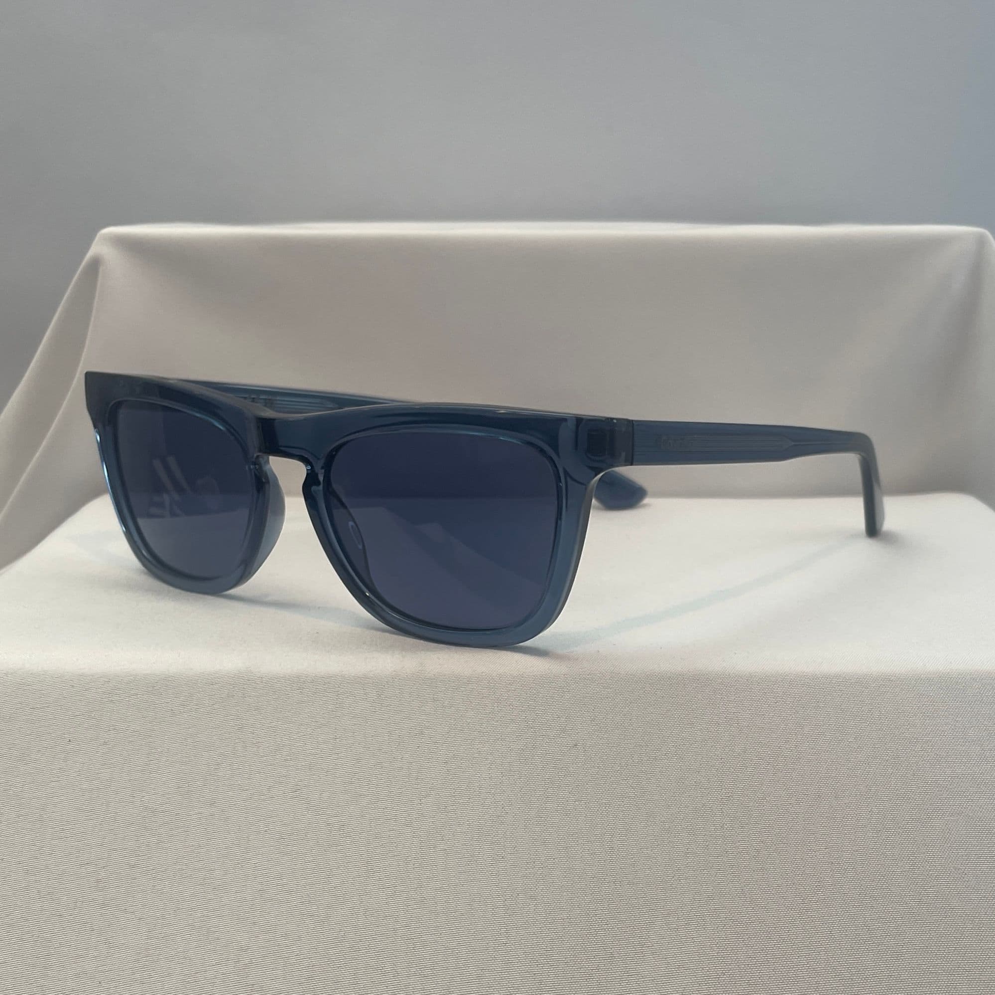 Calvin Klein Blue Rectangular Sunglasses with Blue Lenses and Keyhole Bridge - Thumbnail 2