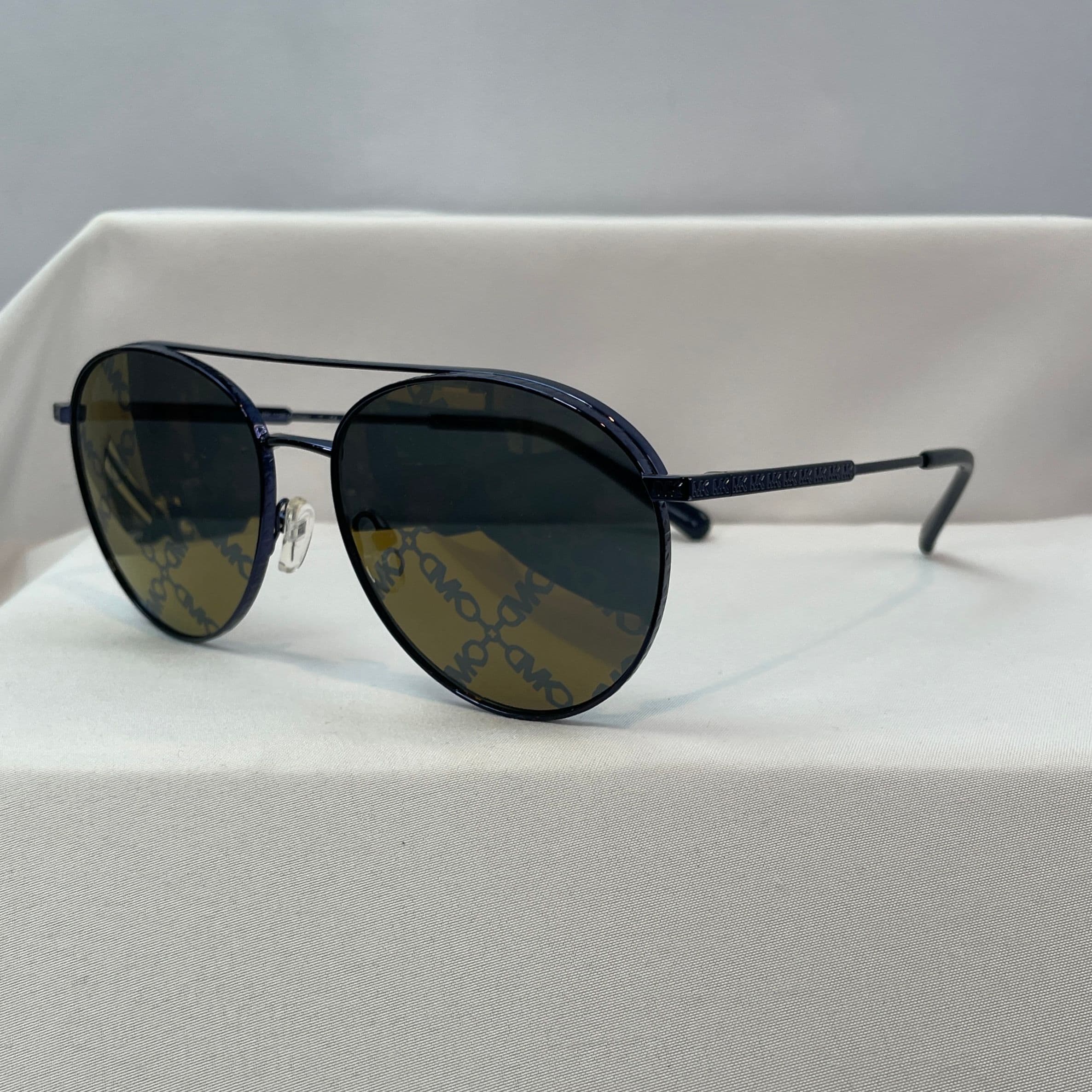 Michael Kors Metallic Blue Aviator Sunglasses with Yellow Mirror Lenses and Etched Rim Detailing - Thumbnail 2