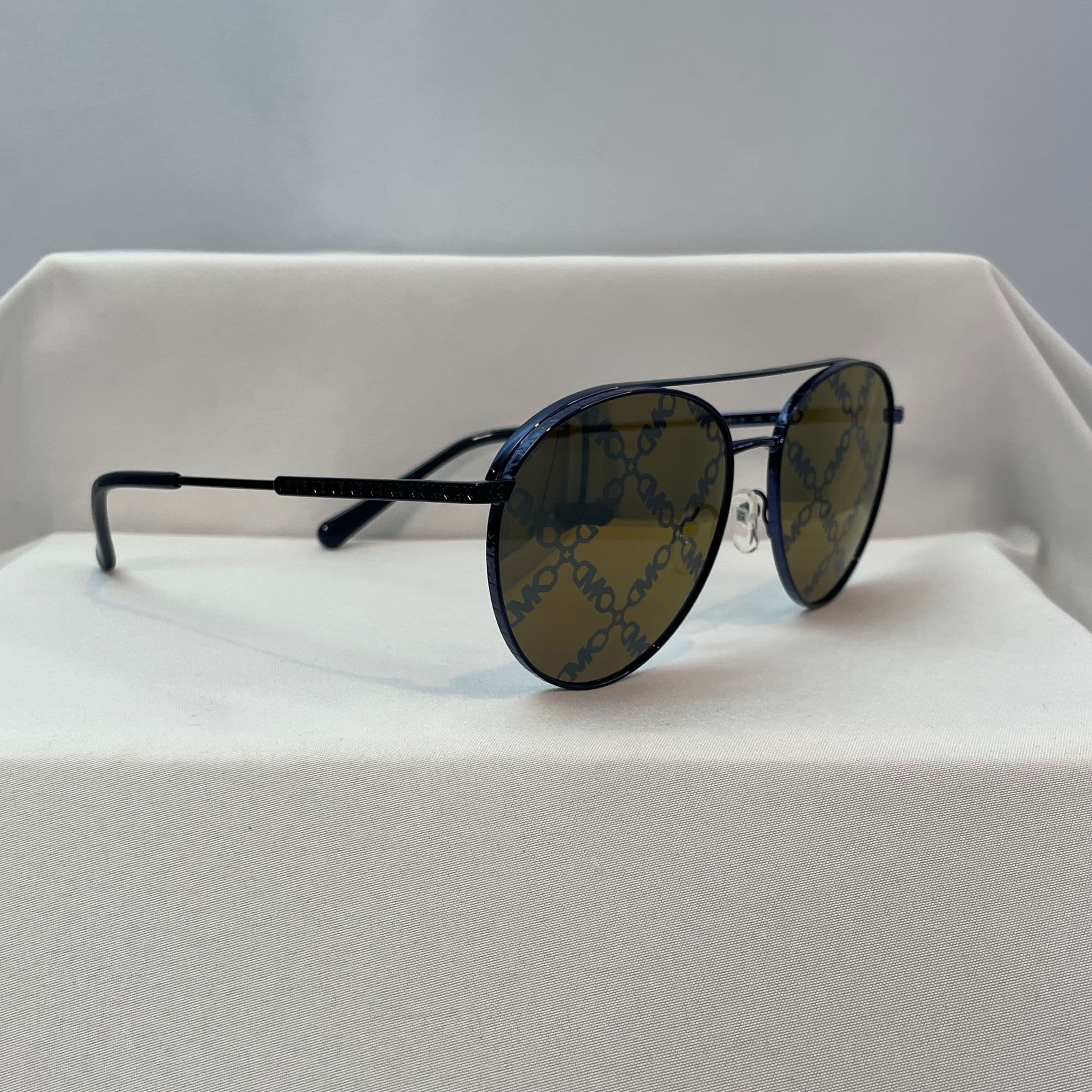 Michael Kors Metallic Blue Aviator Sunglasses with Yellow Mirror Lenses and Etched Rim Detailing - Thumbnail 5