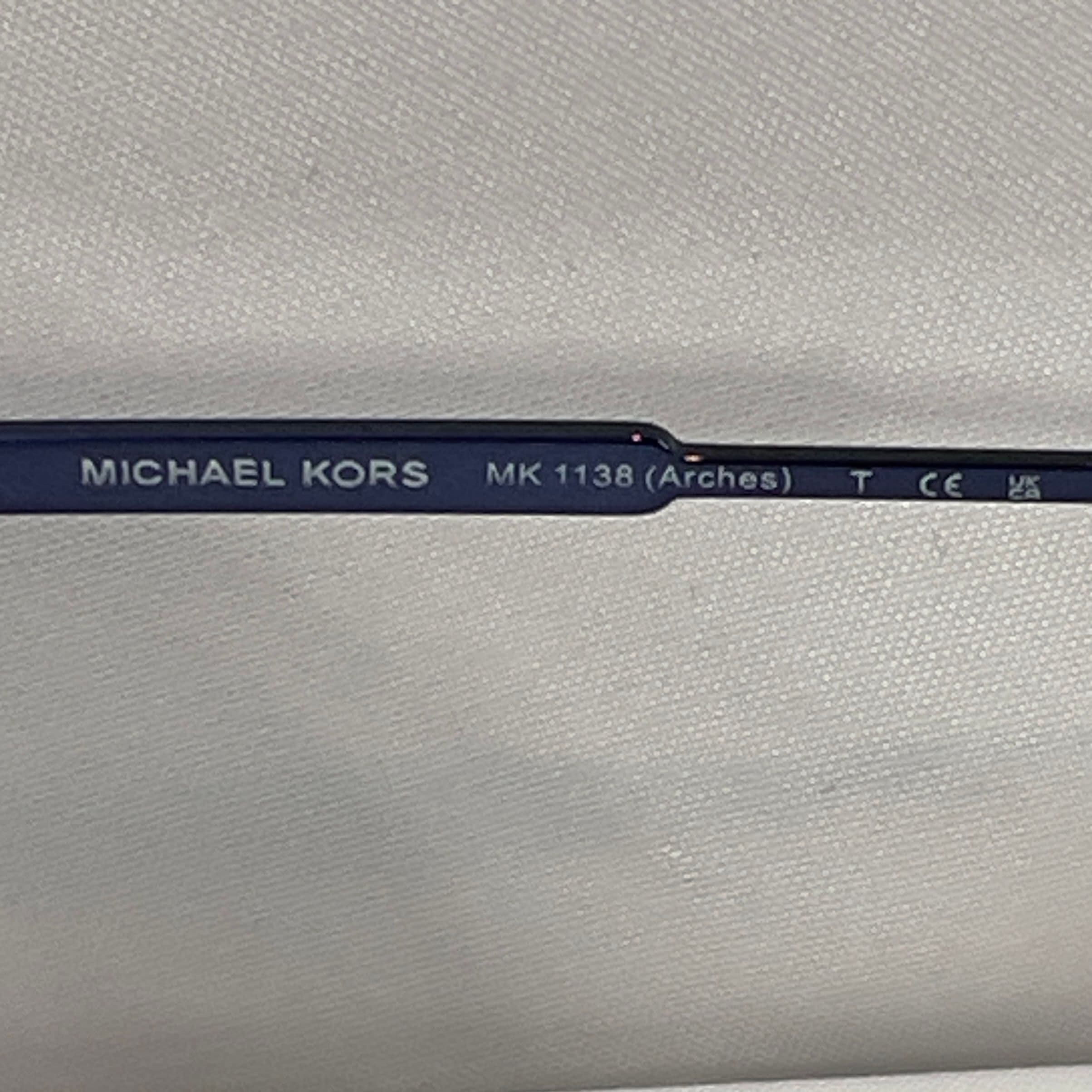 Michael Kors Metallic Blue Aviator Sunglasses with Yellow Mirror Lenses and Etched Rim Detailing - Thumbnail 4