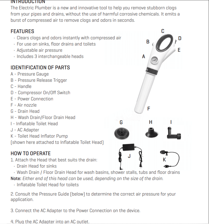 Sharper Image Electric Plumber 207596 compressed air drain cleaning device (O3K) - Thumbnail 6