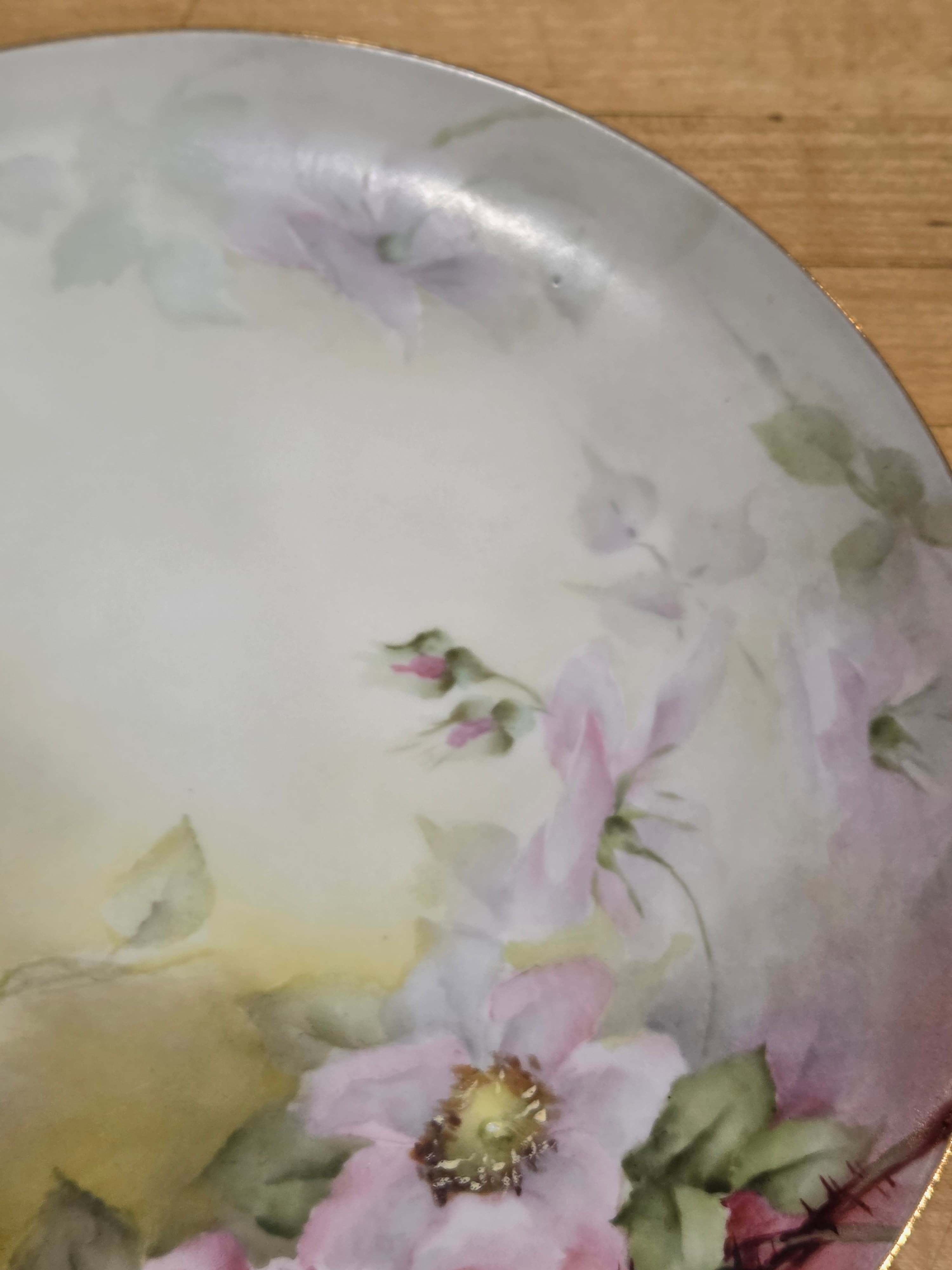 Antique Haviland France Limoges Hand Painted Pink Wild Rose Porcelain Plate - Thumbnail 3