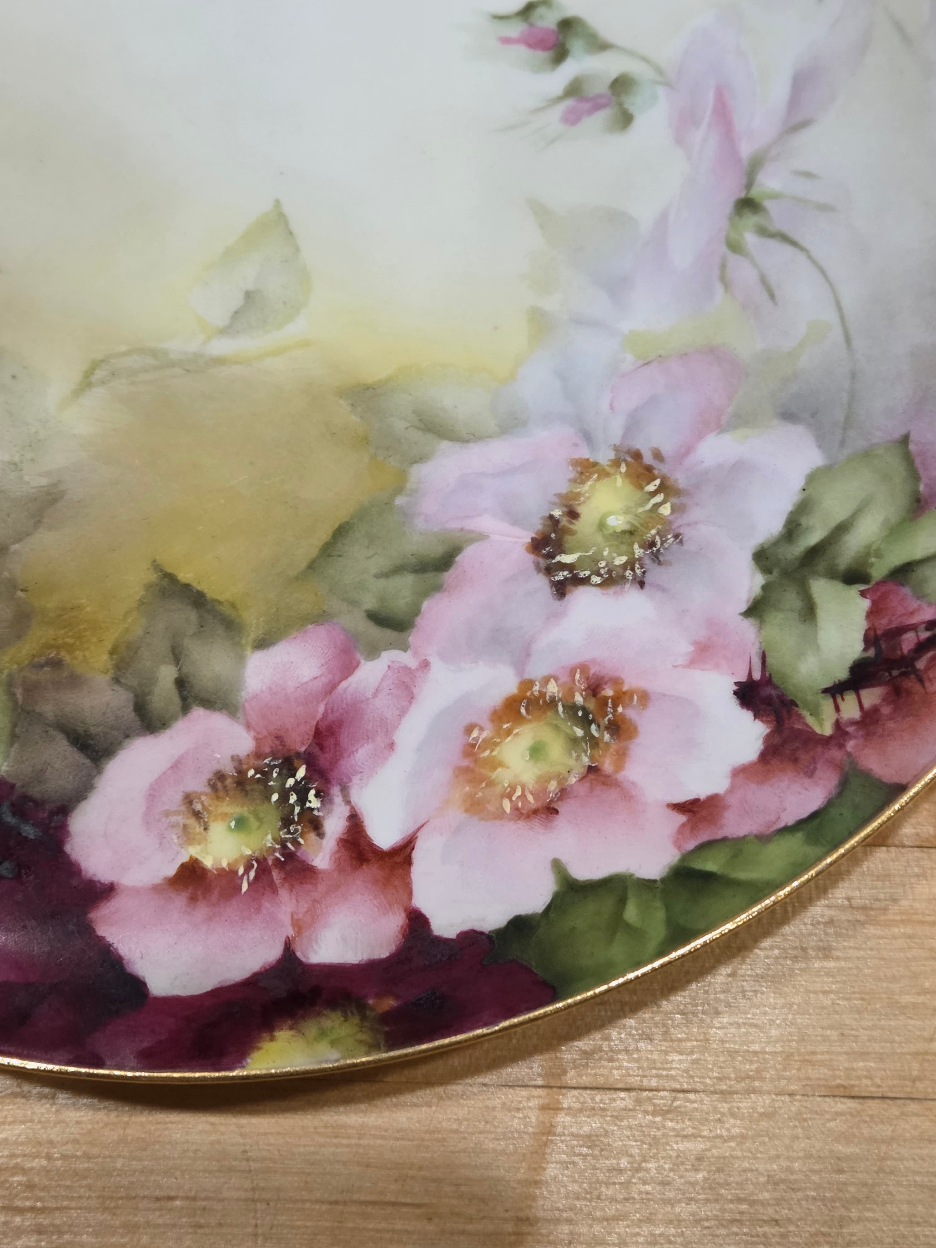 Antique Haviland France Limoges Hand Painted Pink Wild Rose Porcelain Plate - Thumbnail 4