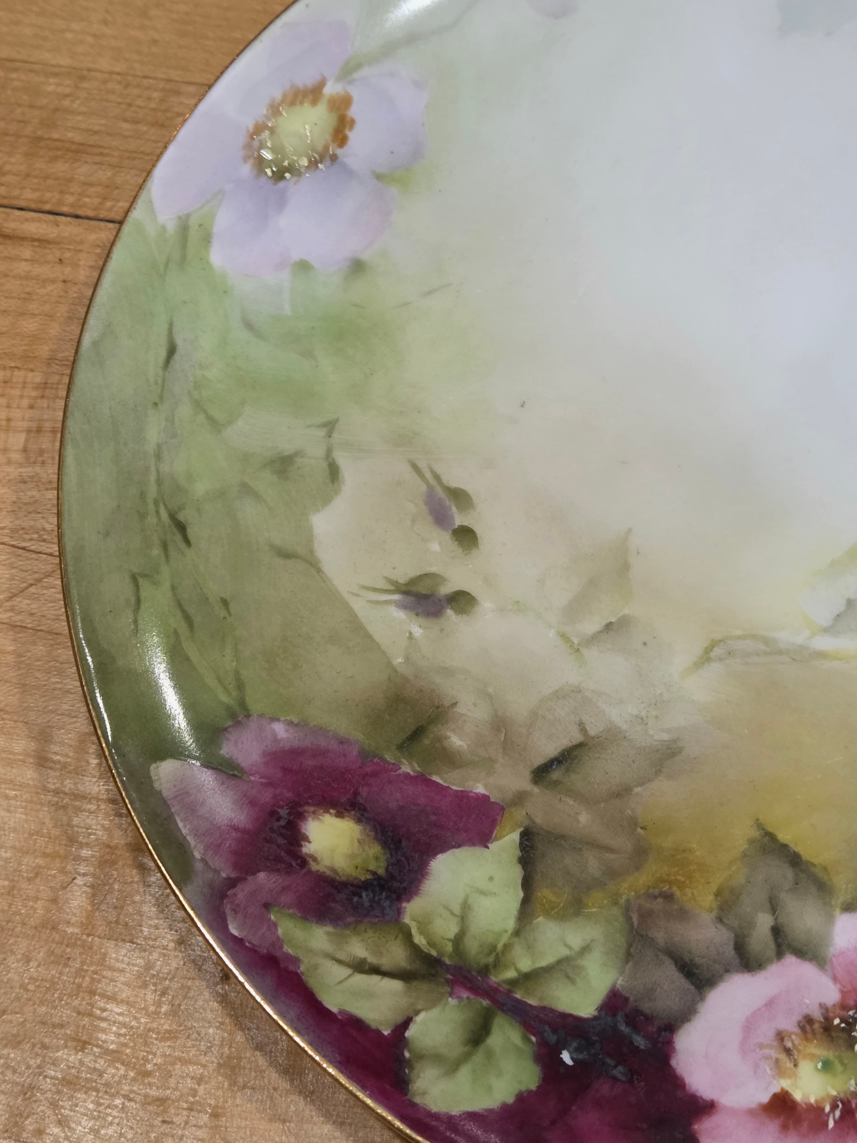 Antique Haviland France Limoges Hand Painted Pink Wild Rose Porcelain Plate - Thumbnail 5