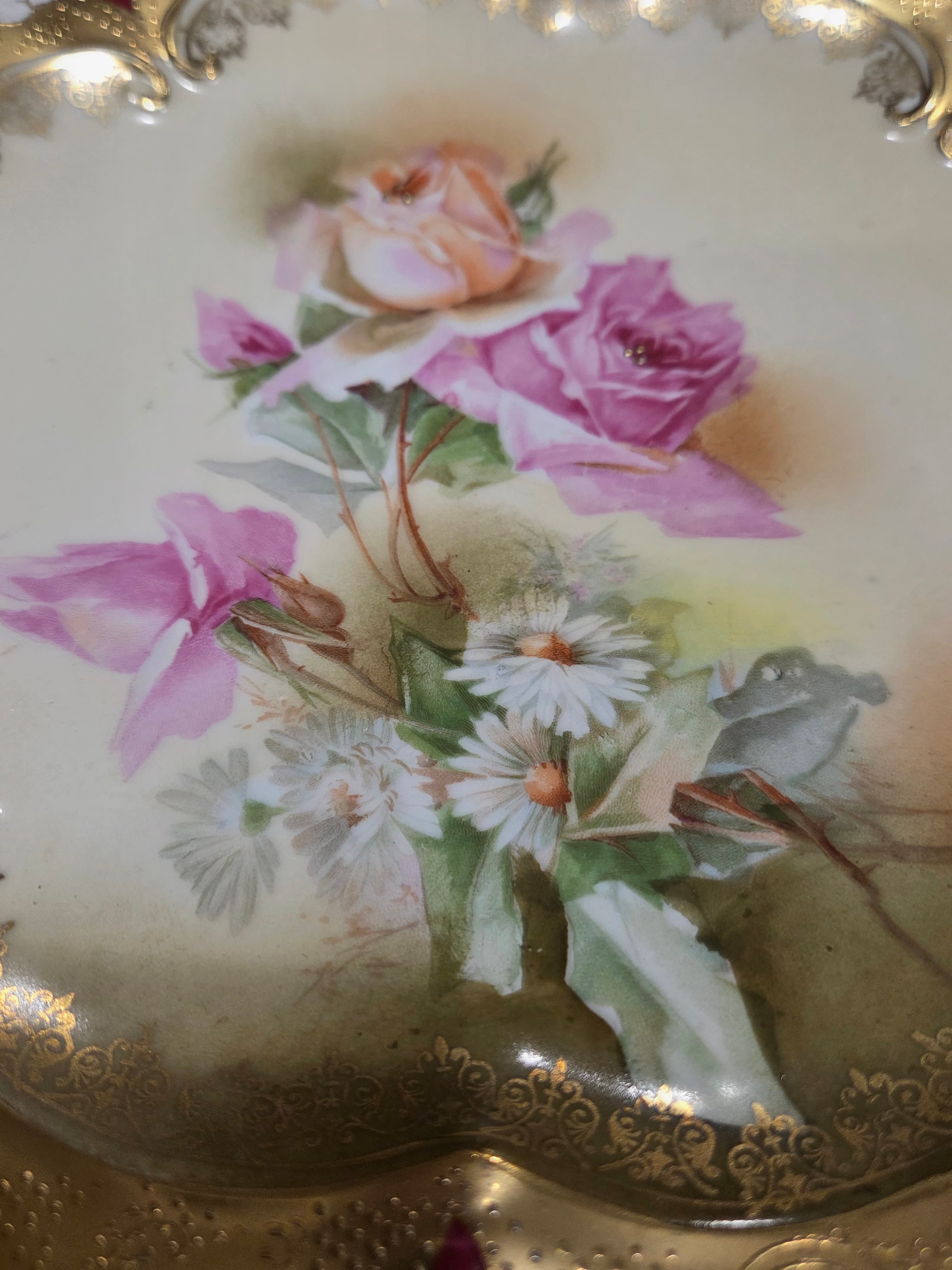 Antique RS Prussia Red Mark Scalloped Floral Roses Porcelain Plate - Thumbnail 6