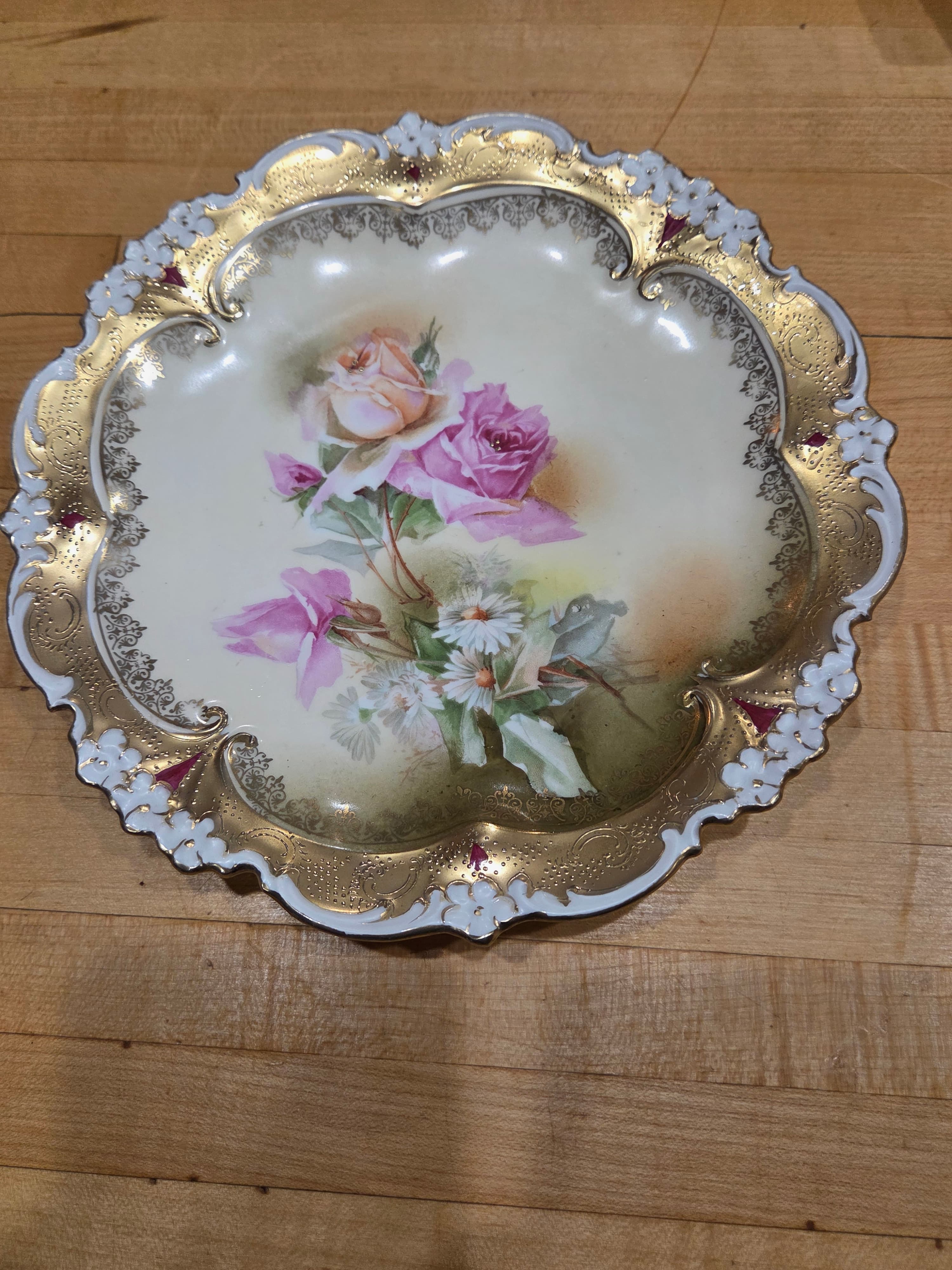 Antique RS Prussia Red Mark Scalloped Floral Roses Porcelain Plate