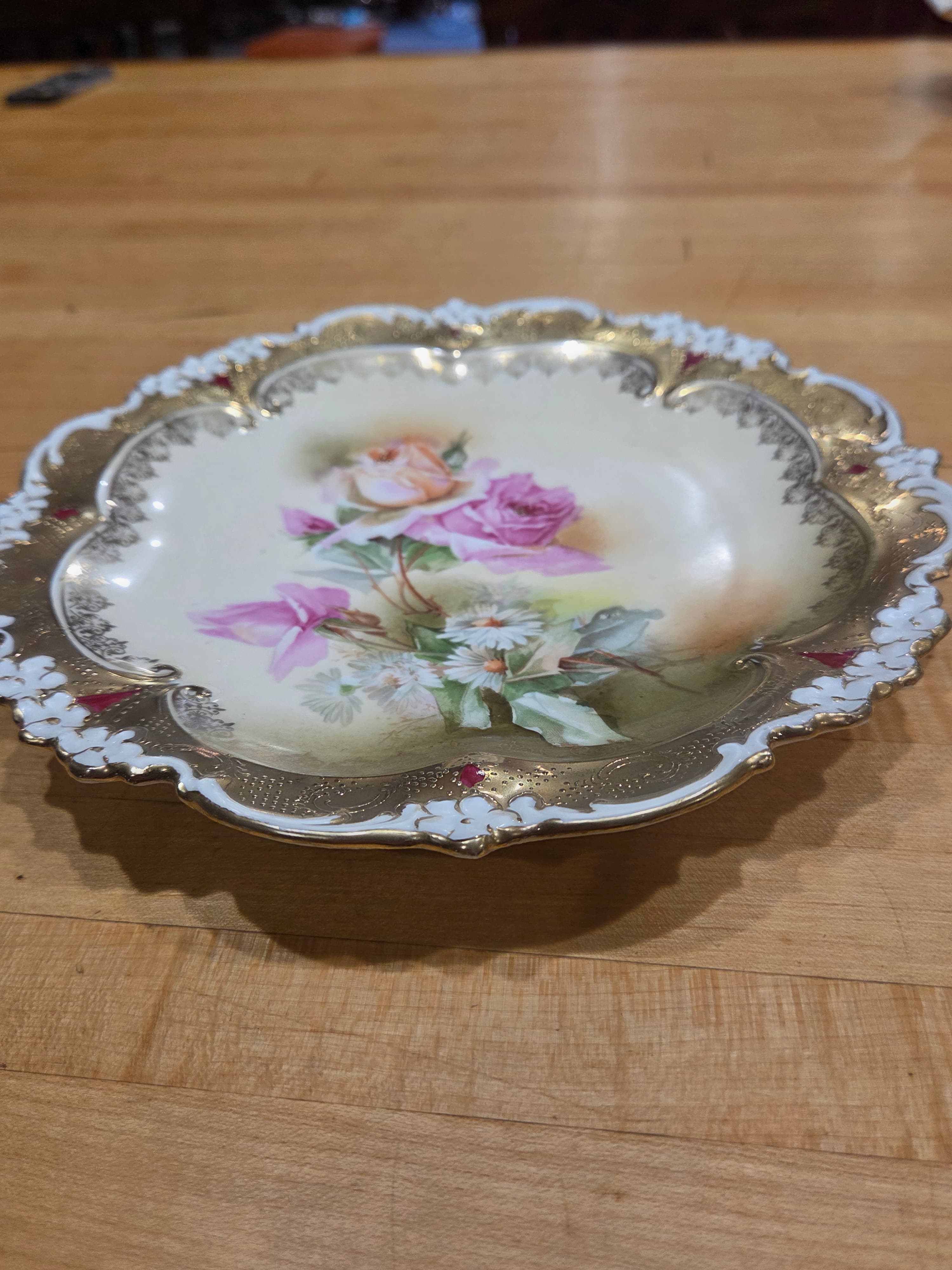 Antique RS Prussia Red Mark Scalloped Floral Roses Porcelain Plate - Thumbnail 2