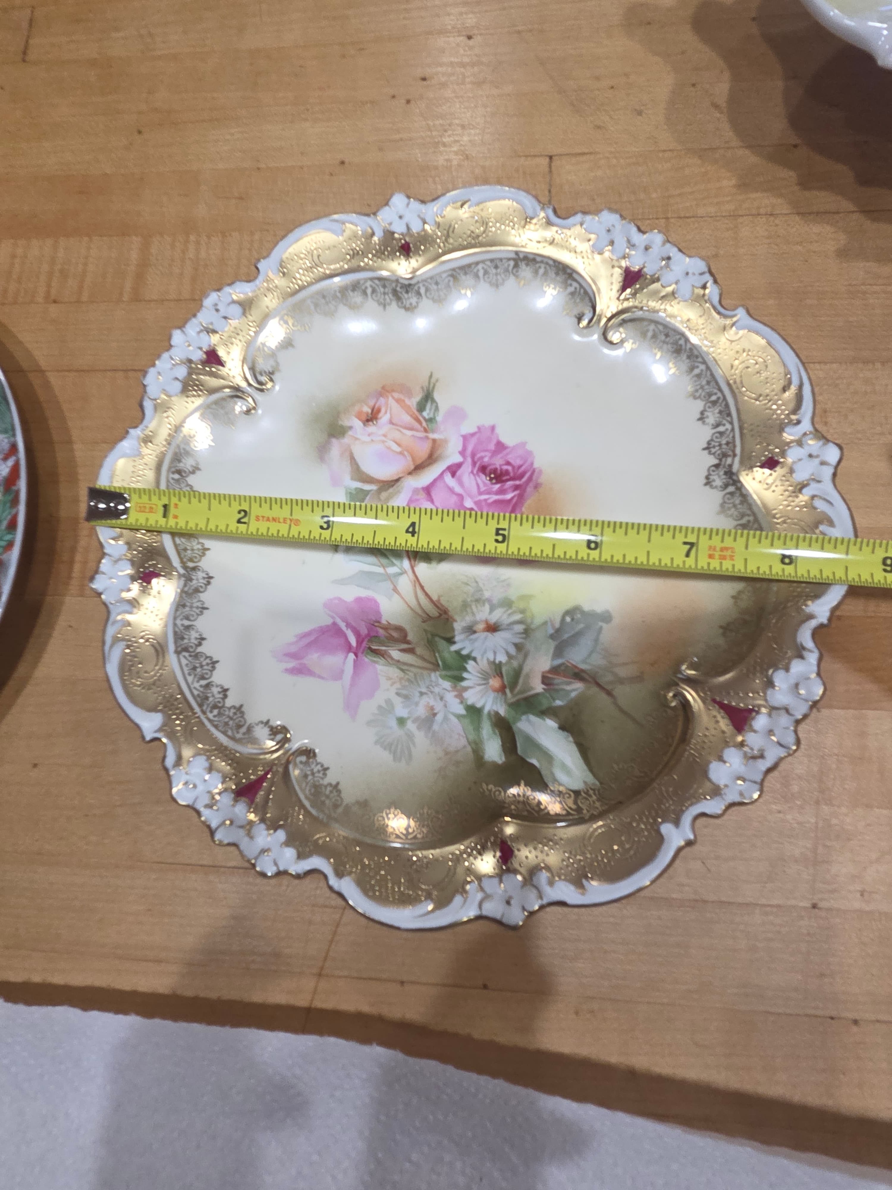 Antique RS Prussia Red Mark Scalloped Floral Roses Porcelain Plate - Thumbnail 7