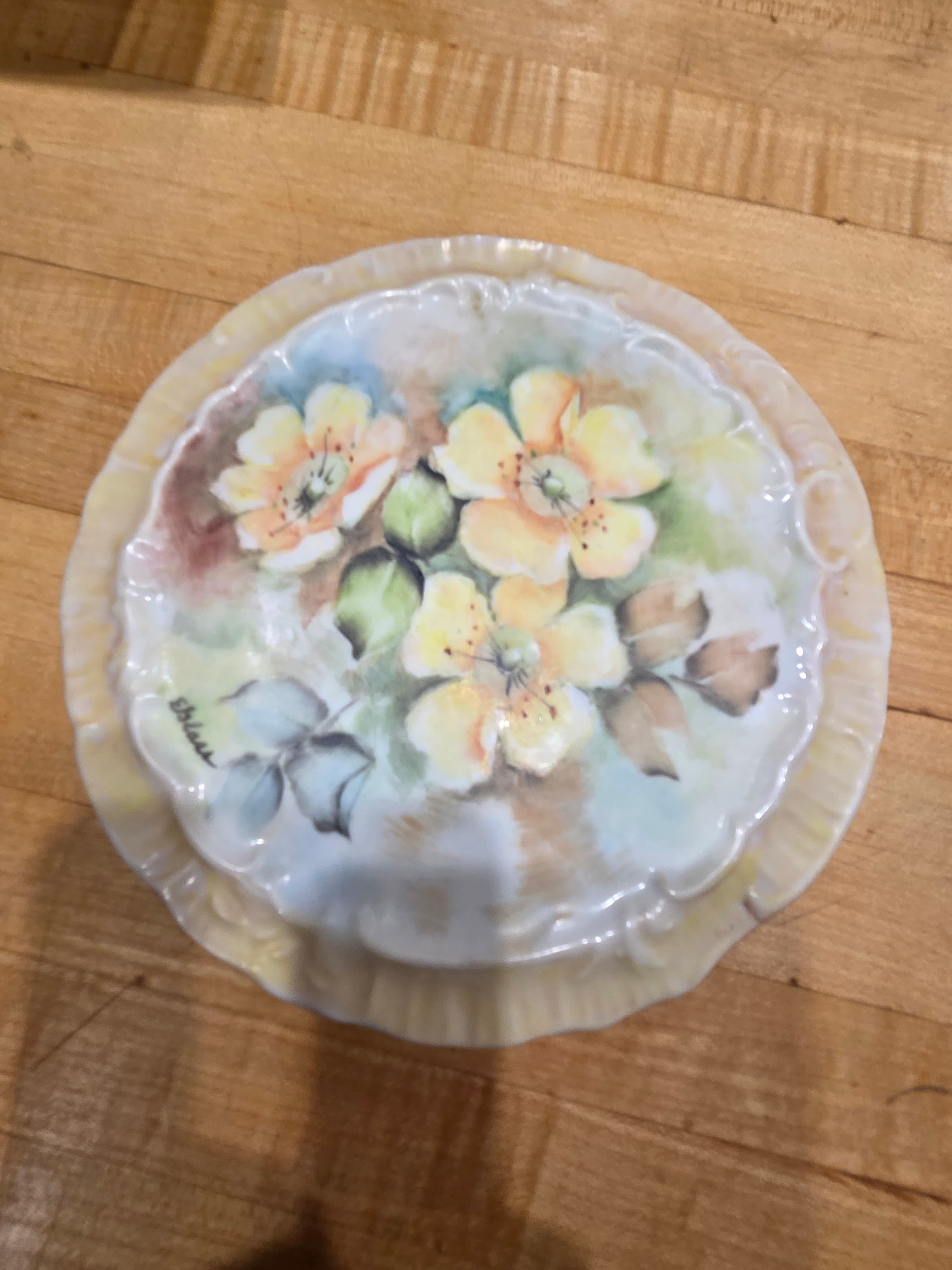 Vintage Hand Painted Yellow Roses Porcelain Plate Signed E Bliss 6 Inch