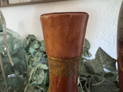 Vintage Italian Leather Wrapped Decanter Bottle With Stopper Made In Italy - Thumbnail 7