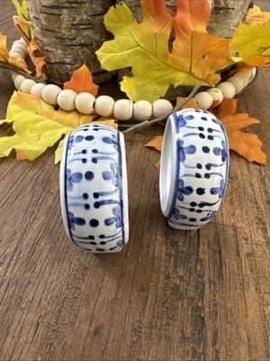 2 Blue & White Chinoiserie & 2 Blue Heart Napkin Rings Country Farmhouse - Thumbnail 5