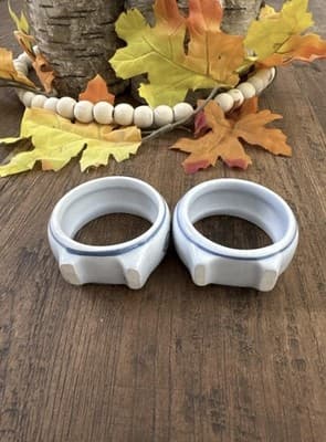 2 Blue & White Chinoiserie & 2 Blue Heart Napkin Rings Country Farmhouse - Thumbnail 8