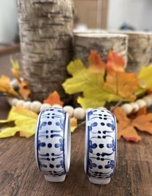 2 Blue & White Chinoiserie & 2 Blue Heart Napkin Rings Country Farmhouse - Thumbnail 2