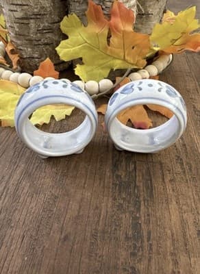 2 Blue & White Chinoiserie & 2 Blue Heart Napkin Rings Country Farmhouse - Thumbnail 9