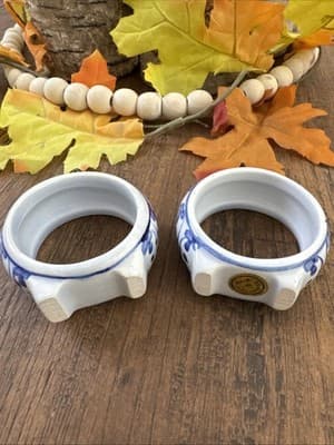 2 Blue & White Chinoiserie & 2 Blue Heart Napkin Rings Country Farmhouse - Thumbnail 4