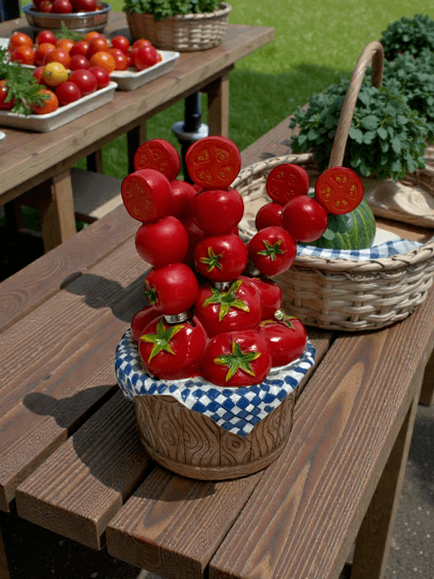Vintage Tomato Butter/Cheese Spreaders Picnic Basket by Supreme Mr. Spreader - Thumbnail 2