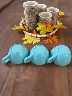 4 MCM Aqua Blue Melamine Stackable Coffee Tea Cups Mugs - Thumbnail 9