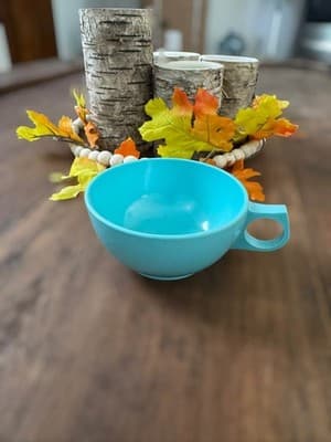 4 MCM Aqua Blue Melamine Stackable Coffee Tea Cups Mugs - Thumbnail 2