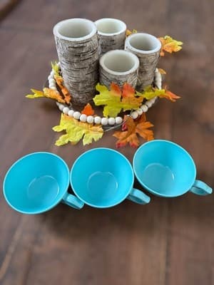 4 MCM Aqua Blue Melamine Stackable Coffee Tea Cups Mugs - Thumbnail 8