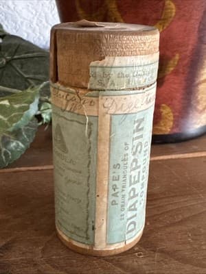 VINTAGE PAPE'S DIAPEPSIN COMPOUND WOOD TUBE CONTAINER - Thumbnail 6