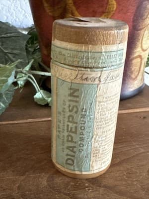 VINTAGE PAPE'S DIAPEPSIN COMPOUND WOOD TUBE CONTAINER - Thumbnail 2