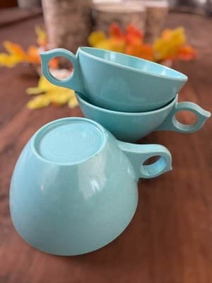 4 MCM Aqua Blue Melamine Stackable Coffee Tea Cups Mugs - Thumbnail 7