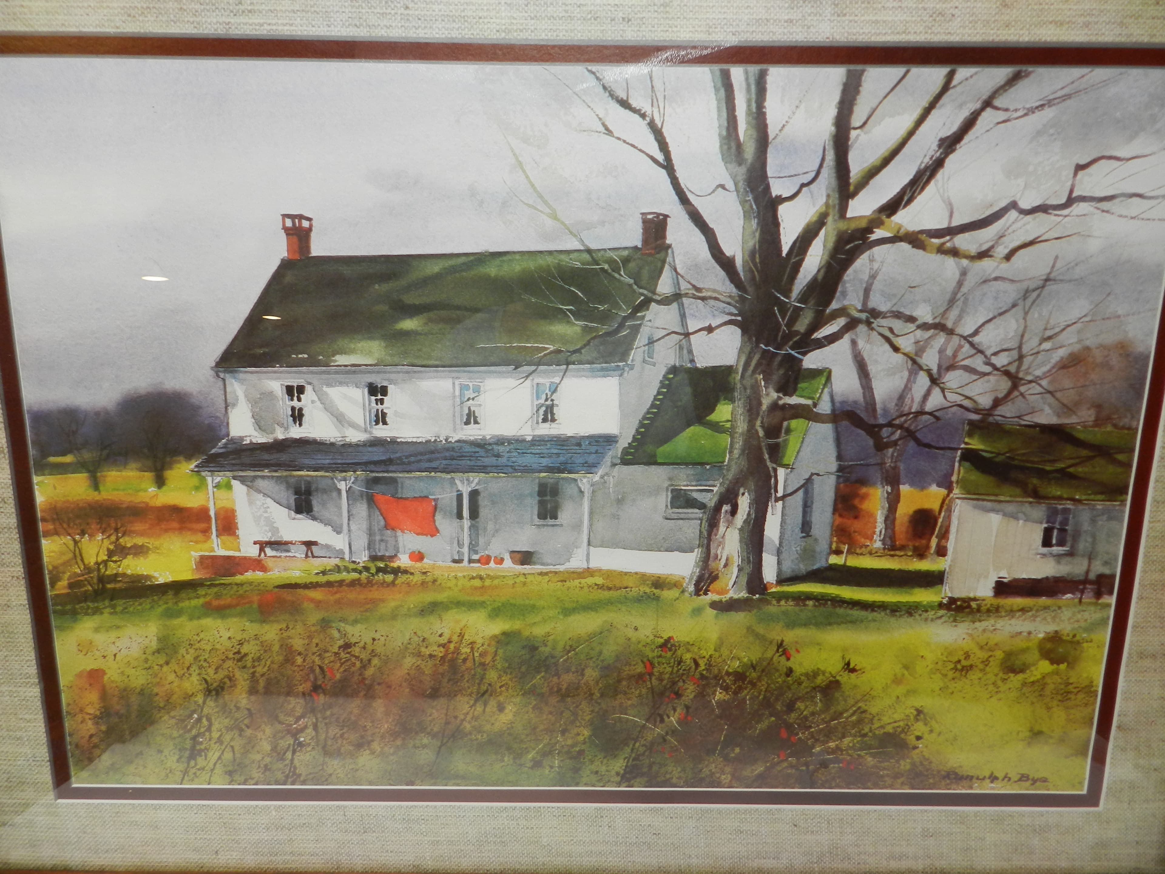 Vintage Watercolor Framed Print by Ranulph Bye “Country House” 25"x19" (O5J) - Thumbnail 3