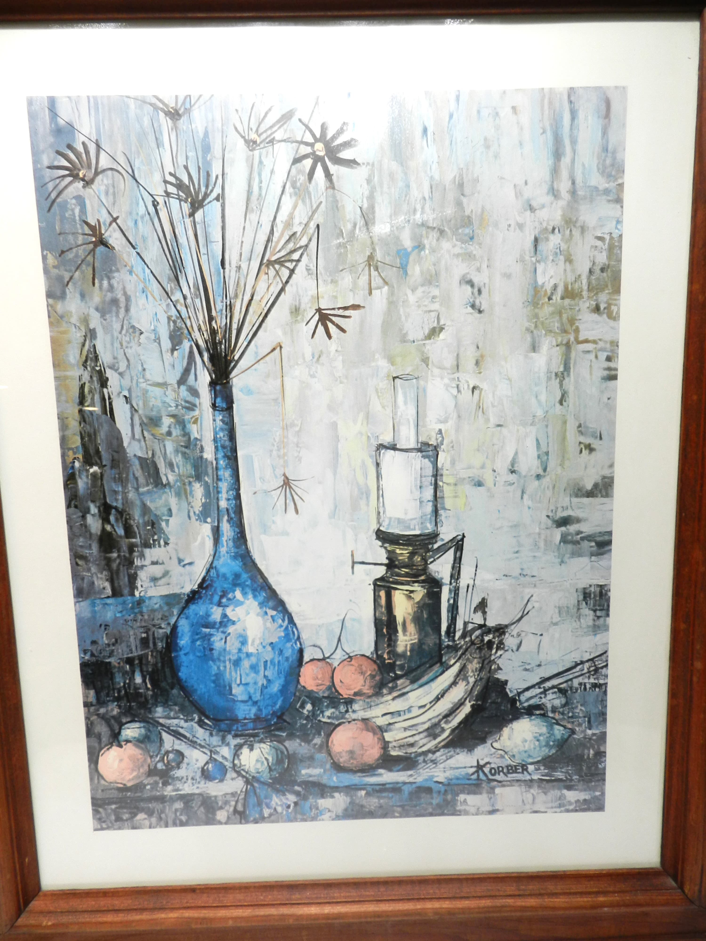 Blue Still Life Classic 1960s MCM Framed Print by Korber Framed (O6J) - Thumbnail 2