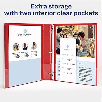 Avery Stand & Stack Reference 3 Ring Binder (1 Inch) Clear/red D4827 - Thumbnail 4