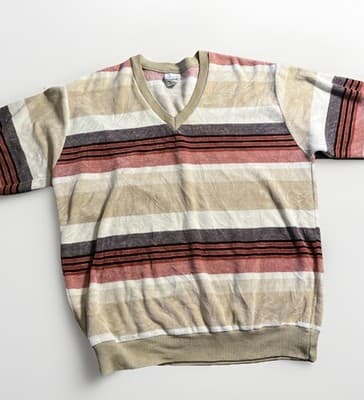 Vintage Campus Velour Shirt Striped 70s Disco Hippy Skate Surf Mod Mens Large - Thumbnail 3