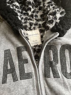 Vintage Aeropostale Fur Lined Full Zip Hoodie Womens Xl Aero Bling Logo Y2K - Thumbnail 2