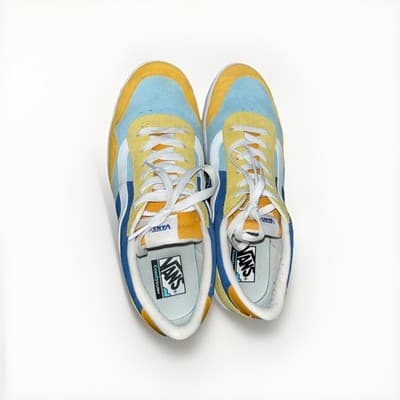Vans ComfyCush Old Skool Shoes Mens Size 13 Blue Yellow Suede Canvas Low Top - Thumbnail 2