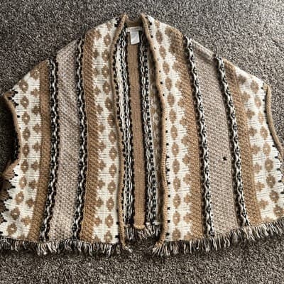 Cocogio Wool Alpaca Boho Nubby Knit Poncho Cape One Size Fits All Read Descrip! - Thumbnail 4