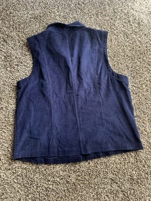 Rebecca Malone Wide Wale Corduroy Navy Blue Vest Cabincore Large - Thumbnail 2