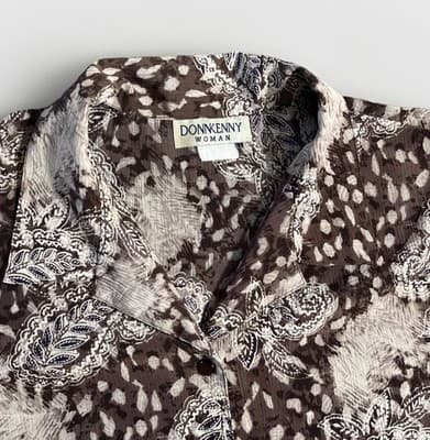 Vintage Donnkenny Classics Floral Blouse 90s Earth Tone Button Up Brown 2x? - Thumbnail 2