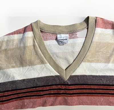 Vintage Campus Velour Shirt Striped 70s Disco Hippy Skate Surf Mod Mens Large - Thumbnail 2