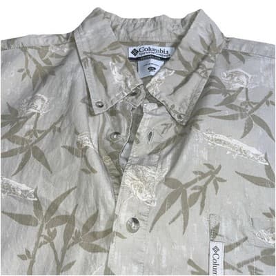 Columbia Shirt Mens 2XL Green Fish Floral Button Down Short Sleeve - Thumbnail 2
