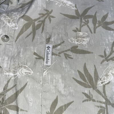 Columbia Shirt Mens 2XL Green Fish Floral Button Down Short Sleeve - Thumbnail 3
