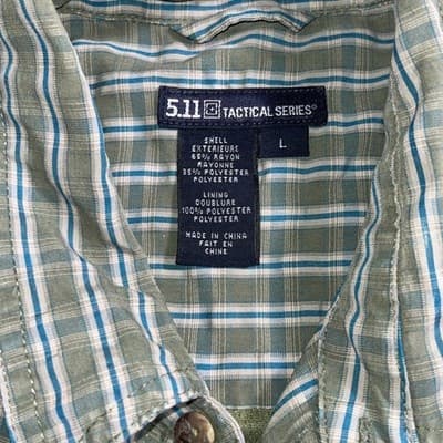 5.11 Tactical Plaid Short Sleeve Snap ButtonUp Shirt Men’s L Green Casual Vented - Thumbnail 3