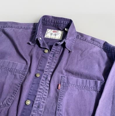 Vintage Levis Shirt Jacket Mens S Chore Shacket Metal Buttons Canvas 90s Dyed - Thumbnail 2