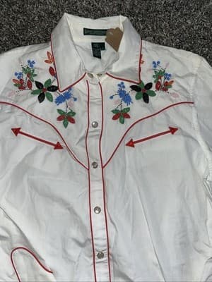 Women’s Lauren Jeans Ralph Lauren Pearl Snap Beaded Western Shirt Size L - Thumbnail 2