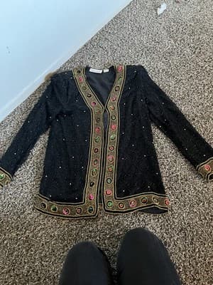 Laurence Kazar Women’s Size L Vintage 80’s Black Sequined Beaded Evening Jacket