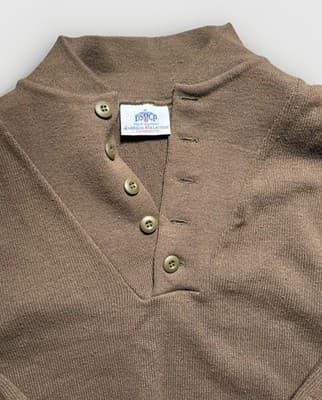 VTG Mitt’s Nitts Green 100% Wool 1/4 Button Henley Military OD Sweater Mens L - Thumbnail 4