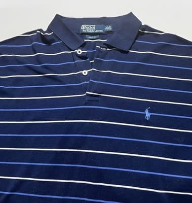 Polo Ralph Lauren Mens Blue Striped Polo Shirt Short Sleeve Size XL