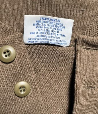 VTG Mitt’s Nitts Green 100% Wool 1/4 Button Henley Military OD Sweater Mens L - Thumbnail 5