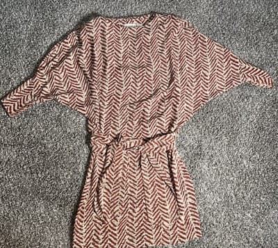 Liz Claiborne 3/4 Sleeve Chevron Belted Midi Dress Shoulder Pads Women Size 8