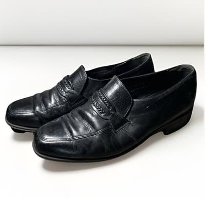 Florsheim Mens Black Leather Apron Toe Penny Loafers Size 7 D Leather Sole
