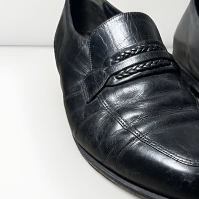 Florsheim Mens Black Leather Apron Toe Penny Loafers Size 7 D Leather Sole - Thumbnail 2